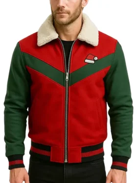 Mens Red and Green Christmas Varsity Jacket