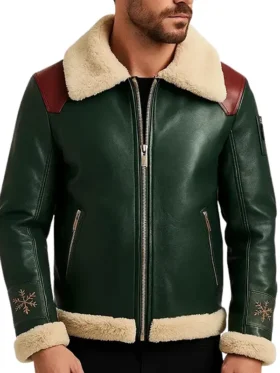 men’s green shearling leather Christmas jacket