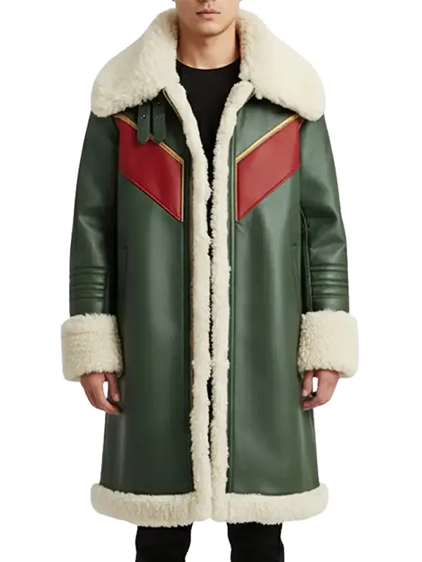 men’s green shearling long coat men’s green Long Christmas Coat