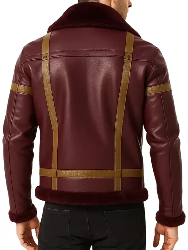 men’s maroon shearling jacket