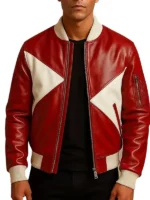 men’s red and white leather jacket