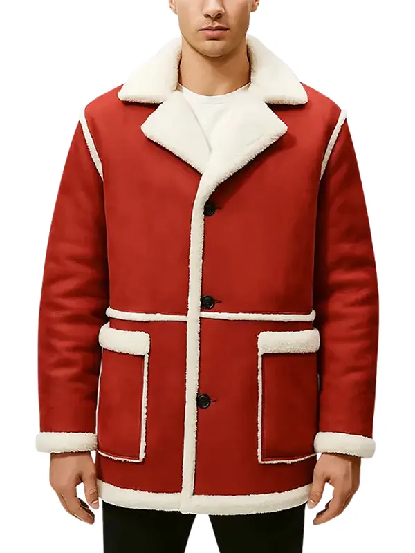 men’s red shearling Santa jacket men’s red shearling Santa Christmas Jacket