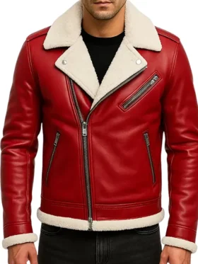 men’s red shearling leather jacket