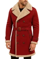 men’s red shearling trench coat