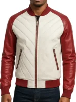 men’s white and Red Leather Bomber Jacket