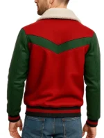 red and green holiday jacket
