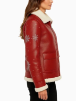 red shearling coat for women