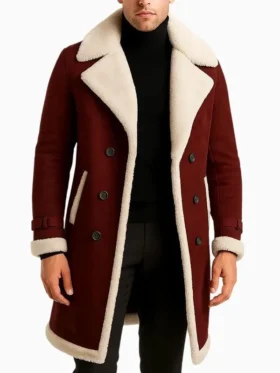 Mens Red Shearling Long Coat