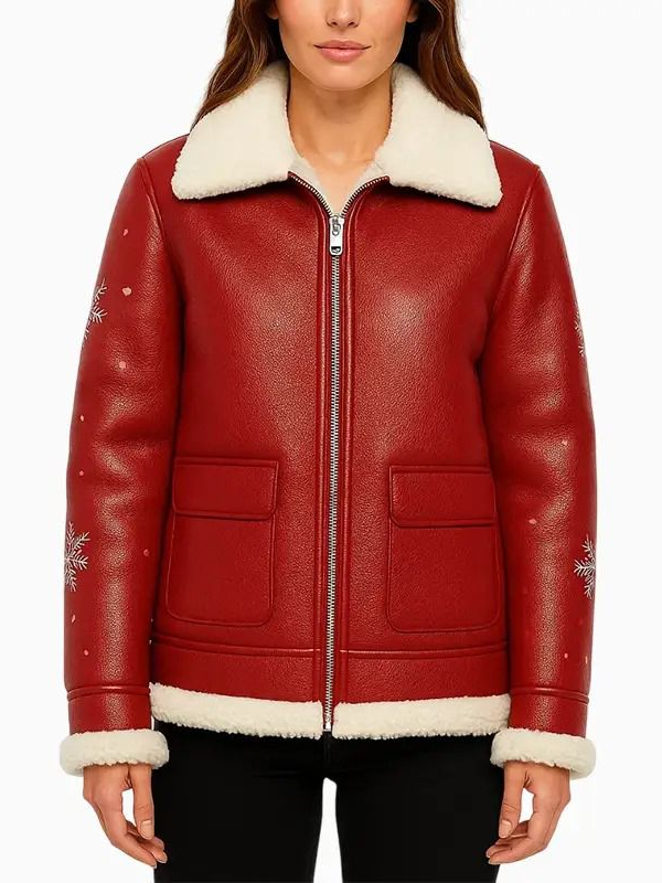 Red shearling leather jacket for women Red shearling leather jacket for women