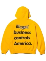 Antihero Illegal Business Controls America hoodie, grey, featuring bold text graphic.