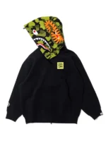 Bape x Cr7 shark hoodie full zip design featuring shark face hood and clean modern street look