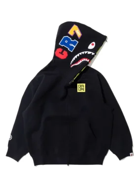Bape x Cr7 shark zip up hoodie with signature shark face hood and sporty relaxed street vibe