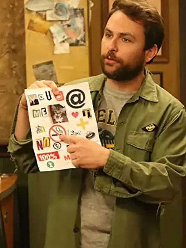 Closeup of the famous Charlie Always Sunny Green Jacket Closeup of the famous Charlie Always Sunny Green Jacket