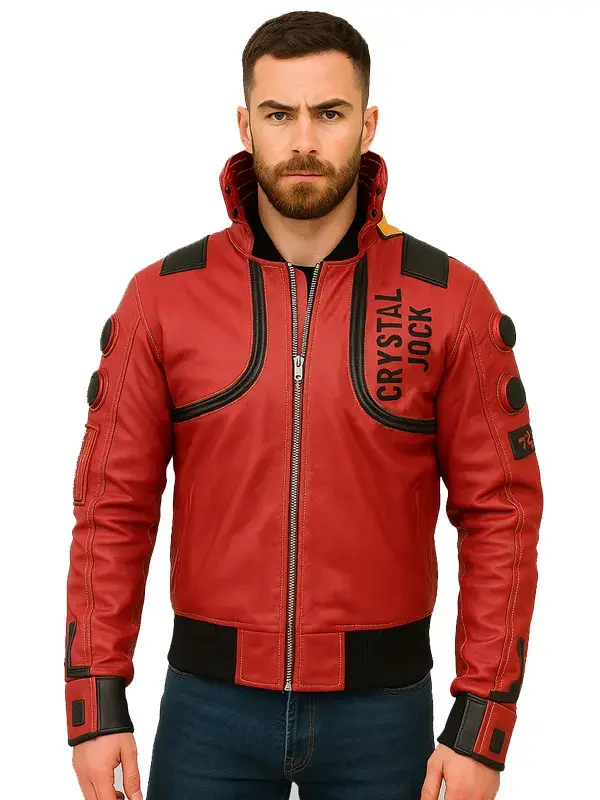 Cyberpunk red capsule biker jacket Akira Capsule Jacket in a sleek biker-style silhouette with a bold character-inspired logo.