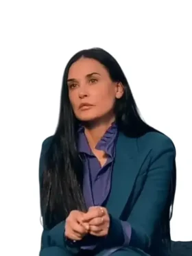 Elizabeth Sparkle The Substance Event 2024 Blazer worn by actress Demi Moore; a stylish teal suit.