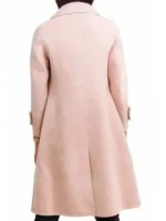 Emma Roberts romantic comedy About Fate pink coat. Long, warm pink wool coat.