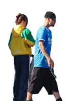 Back view of the yellow and green Hailey Bieber Marty Supreme Brazil jacket.