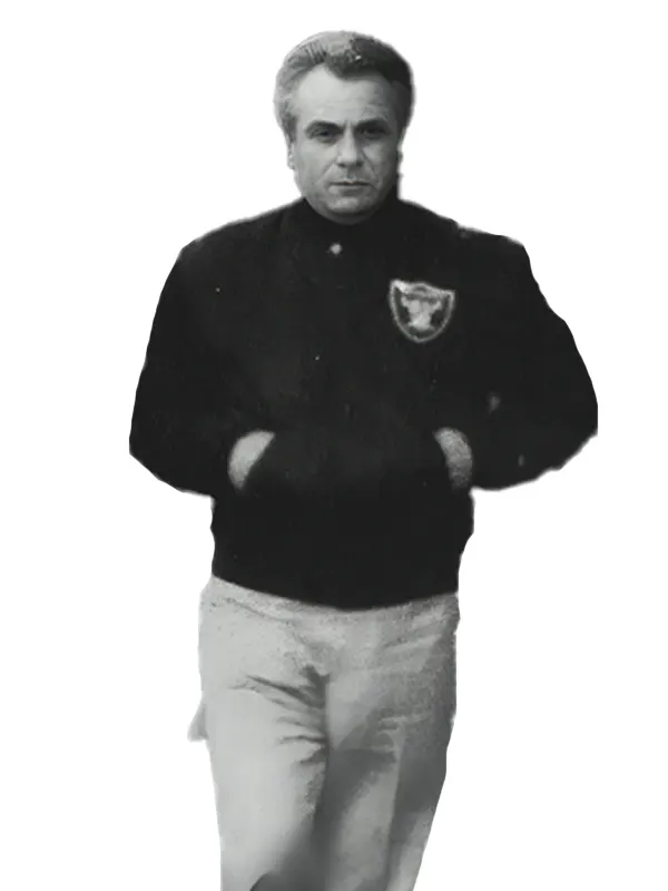 John Gotti Oakland Raiders jacket Black photo of John Gotti Raiders Jacket wearing an iconic black Oakland Raiders jacket. Dapper Don style.