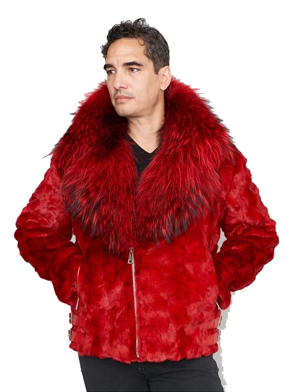 Red Faux Fur Moto Hooded Jacket Red Faux Fur Moto Hooded Jacket with a large fur collar. This red faux fur moto style jacket with hood is a statement piece.