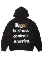 Supreme x Antihero Illegal Business Controls America hoodie front view, black