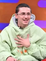 Timothee Chalamet Marty Supreme green jacket styled in a casual streetwear look with a clean fit and relaxed silhouette.