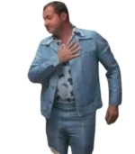 Randy Quaid as Cousin Eddie upper body view showing powder blue leisure jacket western yoke shoulder detail and wide 1970s collar with patterned shirt