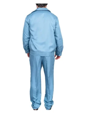 Cousin Eddie Christmas Vacation powder blue leisure suit back view showing full jacket and matching trousers on model at TV Jackets