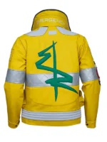 David Martinez cyberpunk jacket cosplay. A vibrant Cyberpunk 2077 David yellow bomber jacket with the "Emergency" collar text.