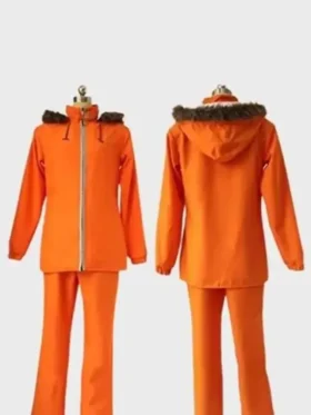 Front and back view of Kenny South Park Hooded Jacket set for cosplay fans