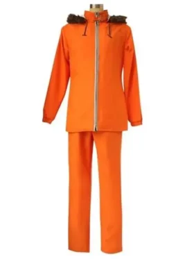 Back view of Kenny South Park winter parka and pants set in bright orange for costumes