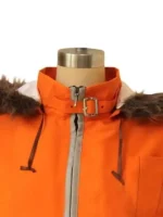 South Park Kenny orange hooded jacket full suit displayed on mannequin for winter wear