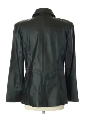 Back view of a vintage Jacqueline Ferrar leather jacket, showcasing the design of this Jacqueline Ferrar cropped leather jacket.