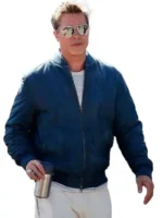 Buy F1 The Movie 2025 Brad Pitt blue suede bomber jacket inspired by racing style and modern movie fashion.