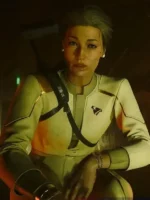 Phantom Liberty Jacket for women featuring a sleek futuristic cut and high-collar design.