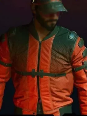 Cyberpunk 2077 Samurai jacket in a bold red finish with a high-tech stand-up collar.