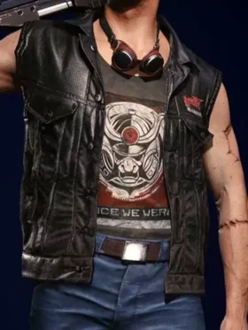 Cyberpunk 2077 V Nomad vest front view featuring rugged textures and utility patches.