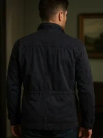 Winchester Blue Jacket showing the rugged back construction and reinforced stitching.