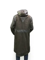 High-quality leather texture on the Diego Luna Andor Brown Leather Coat with functional pockets.