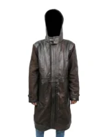 Professional studio photo of the Diego Luna Andor Brown Leather Coat for a classic men's look.