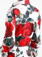 The back view of the rose print shirt worn by Lily Collins as Emily Cooper in Emily in Paris Season 5.