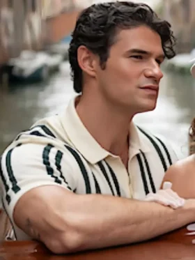 Paul Forman in a Linen Striped Shirt from Emily in Paris Season 5.