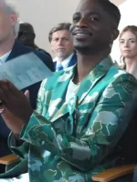 The trendy green afro camo jacket worn by Samuel Arnold in the hit series.