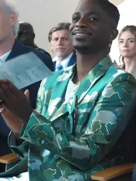 The trendy green afro camo jacket worn by Samuel Arnold in the hit series.