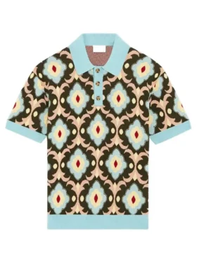 Front view of a Multicolor Polo Shirt featuring a classic collar and bright patterns.