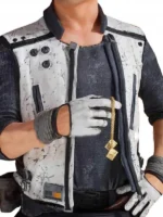 A brown flight jacket paired with a rugged vest inspired by Han Solo’s early adventures.