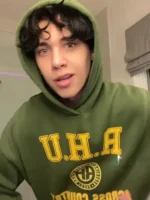 A stylish Landon Barker Unisex Green Hoodie showcasing a relaxed streetwear fit and high-quality jersey fabric.