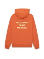Back view of the Orange Slogan Hoodie worn by Lily Collins in Season 5.