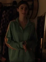 A stylish Green Track Jacket with side stripes worn by Lily Collins in Season 5.