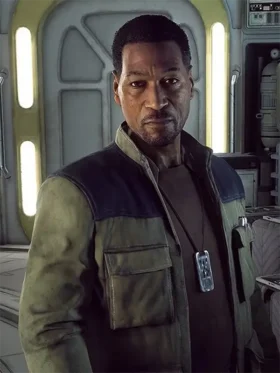 A detailed green flight jacket inspired by Lindon Javes from the Star Wars Squadrons game.