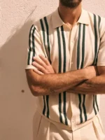 Front view of the Linen Striped Shirt worn by Paul Forman as Nicolas de Leon.